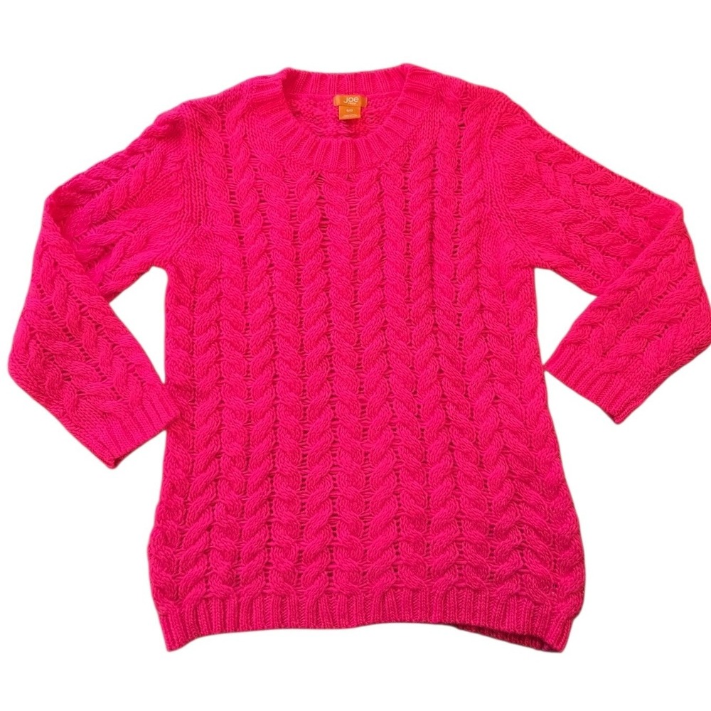 Joe‎ Fresh Womens Hot Pink Cable Knit Sweater Crew Neck Pullover Fuchsia S Fun